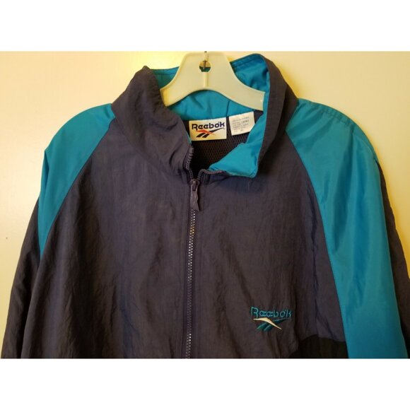 VTG Reebok Wind Breaker Nylon Jacket Embroidered Logo White Blue Track XL - Picture 2 of 11